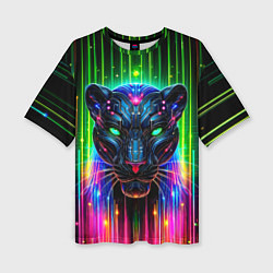 Женская футболка оверсайз Неоновая цифровая пантера