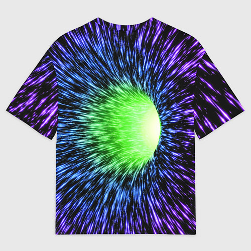 Женская футболка оверсайз Червоточина - градиентные лучи со свечением / 3D-принт – фото 2