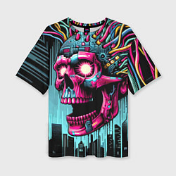 Женская футболка оверсайз Cyber skull - ai art fantasy