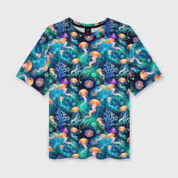 Женская футболка оверсайз Морские медузы паттерн