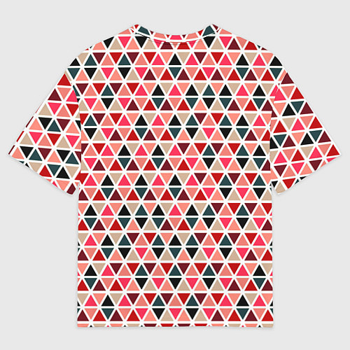 Женская футболка оверсайз Бирюзово-розовый геометричный треугольники / 3D-принт – фото 2