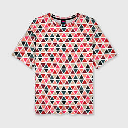 Женская футболка оверсайз Бирюзово-розовый геометричный треугольники