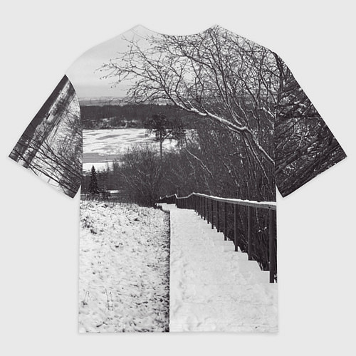 Женская футболка оверсайз Заснеженная лестница в парке / 3D-принт – фото 2
