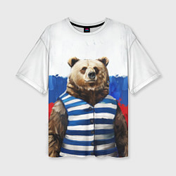 Женская футболка оверсайз Медведь и флаг России