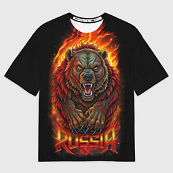 Женская футболка оверсайз Русский агрессивный медведь