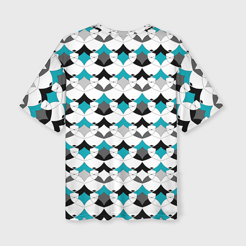 Женская футболка оверсайз Разноцветный черный голубой с белым геометрический / 3D-принт – фото 2
