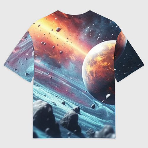 Женская футболка оверсайз Объемный космос и планеты / 3D-принт – фото 2