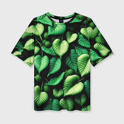 Женская футболка оверсайз Зеленые листья и мох
