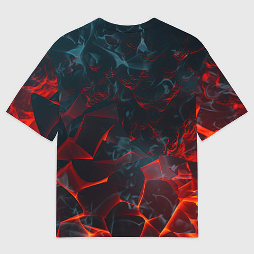 Женская футболка оверсайз Темная абстракция с разломом красных плит / 3D-принт – фото 2