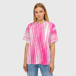 Футболка оверсайз женская Бело-розовый полосатый, цвет: 3D-принт — фото 2