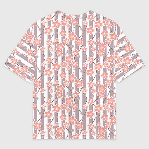 Женская футболка оверсайз Коралловые цветы на полосатом фоне / 3D-принт – фото 2
