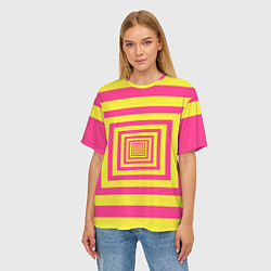Футболка оверсайз женская Желтые квадраты трансформация, цвет: 3D-принт — фото 2