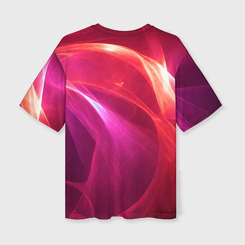 Женская футболка оверсайз Красно-розовый энергетический хаос волн / 3D-принт – фото 2