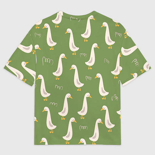 Женская футболка оверсайз Утки на зеленой травке - паттерн / 3D-принт – фото 2