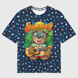Футболка оверсайз женская Мишка играет на гитаре жарким летом, цвет: 3D-принт
