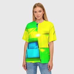 Футболка оверсайз женская Зелёные кубы разломы, цвет: 3D-принт — фото 2