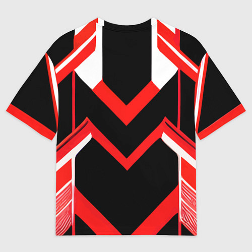 Женская футболка оверсайз Красно-белые полосы и чёрный фон / 3D-принт – фото 2