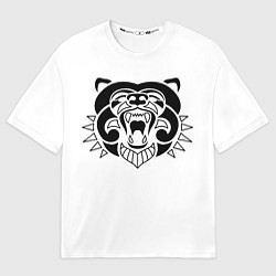 Футболка оверсайз женская Медведь маори трайбл стиль, цвет: 3D-принт