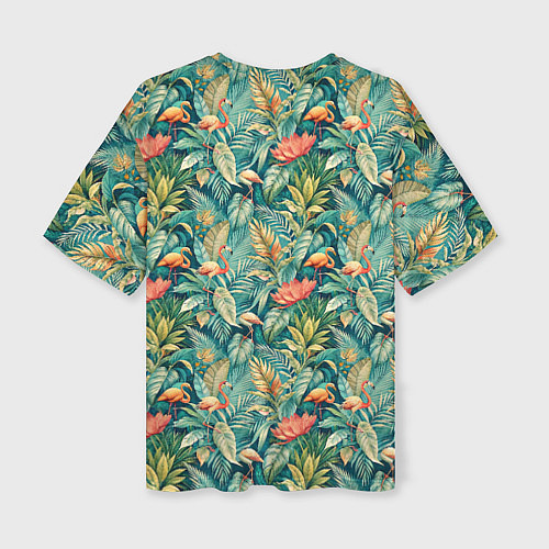 Женская футболка оверсайз Тропический фламинго в цветах / 3D-принт – фото 2