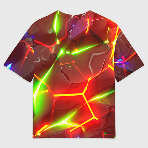 Женская футболка оверсайз Неоновые красные плиты с ярким светом / 3D-принт – фото 2