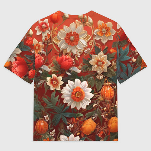 Женская футболка оверсайз Умилительный лисёнок в цветах / 3D-принт – фото 2