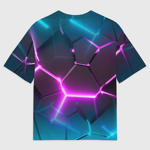 Женская футболка оверсайз Голубые и розовые неоновые плиты в разломе / 3D-принт – фото 2