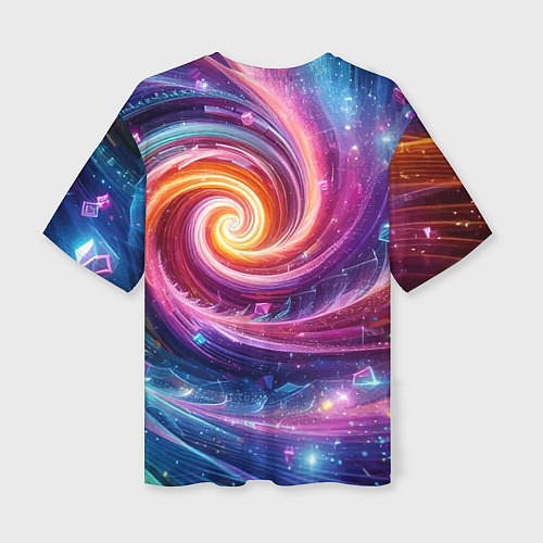 Женская футболка оверсайз Космическая галактическая спираль - неоновое свече / 3D-принт – фото 2