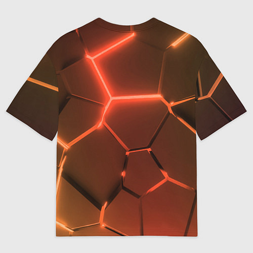 Женская футболка оверсайз Оранжевые неоновые плиты в разломе / 3D-принт – фото 2
