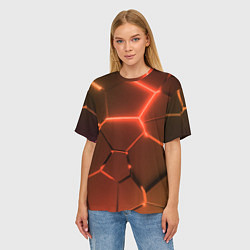 Футболка оверсайз женская Оранжевые неоновые плиты в разломе, цвет: 3D-принт — фото 2
