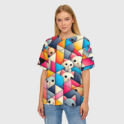 Футболка оверсайз женская Geometric pattern with kittens - ai art, цвет: 3D-принт — фото 2