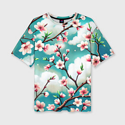 Футболка оверсайз женская Цветущие ветки японской сакуры, цвет: 3D-принт