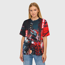 Футболка оверсайз женская Бронированный красный киборг, цвет: 3D-принт — фото 2