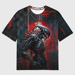 Женская футболка оверсайз Зловещий демонический киборг-скелетор