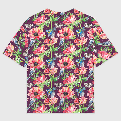 Женская футболка оверсайз Птицы и цветы / 3D-принт – фото 2