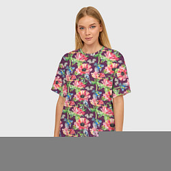 Футболка оверсайз женская Птицы и цветы, цвет: 3D-принт — фото 2