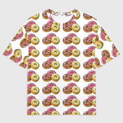 Футболка оверсайз женская Пончики-фастфуд паттерн, цвет: 3D-принт