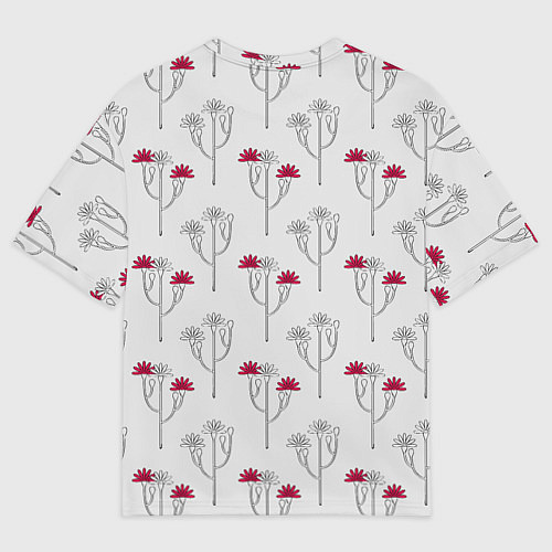 Женская футболка оверсайз Паттерн с веточками розовых цветов на сером / 3D-принт – фото 2