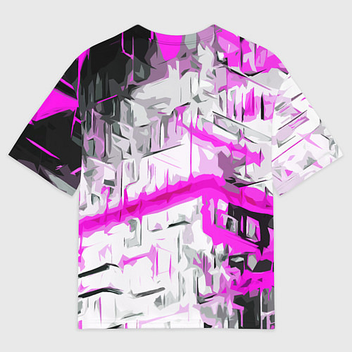 Женская футболка оверсайз Бело-розовая абстракция на чёрном фоне / 3D-принт – фото 2