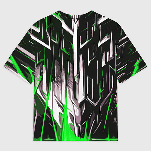 Женская футболка оверсайз Зелёно-белые вертикальные полосы на чёрном фоне / 3D-принт – фото 2