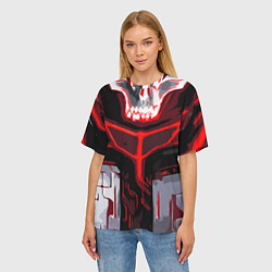 Футболка оверсайз женская Red stripes on a black and white background, цвет: 3D-принт — фото 2