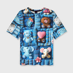 Футболка оверсайз женская Слоники на пэчворк, цвет: 3D-принт