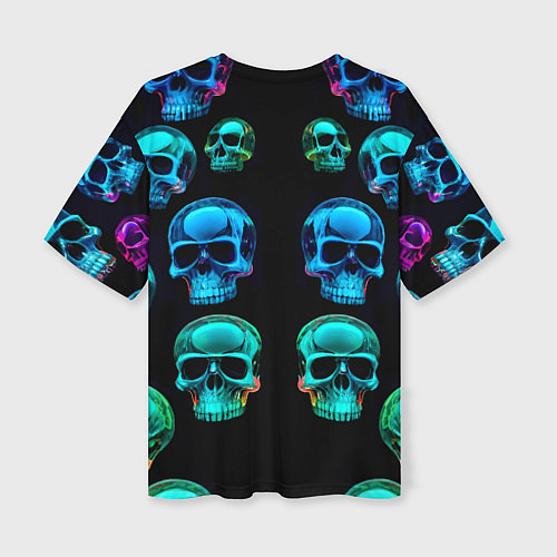 Женская футболка оверсайз Neon skulls - ai art pattern / 3D-принт – фото 2