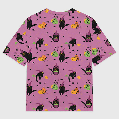 Женская футболка оверсайз Хэллоуин и кот ведьмы / 3D-принт – фото 2