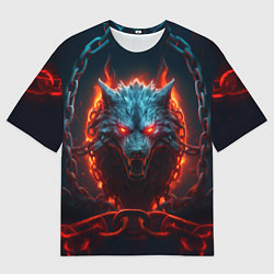 Женская футболка оверсайз Агрессивный волк в цепях