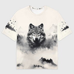 Женская футболка оверсайз Голова серого волка