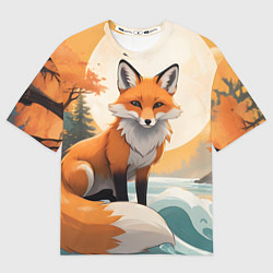 Футболка оверсайз женская Лиса в лесу осень, цвет: 3D-принт