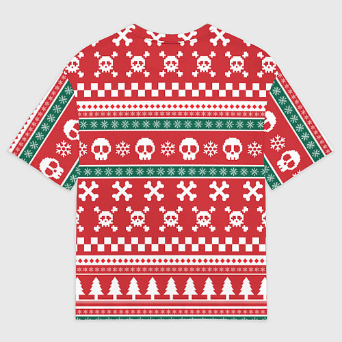 Женская футболка оверсайз Новогодний паттерн с черепами в новый год / 3D-принт – фото 2