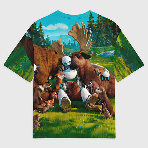 Женская футболка оверсайз Дикий робот в объятиях друзей / 3D-принт – фото 2