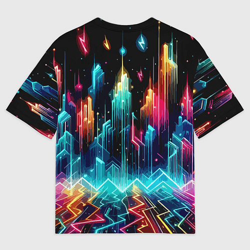 Женская футболка оверсайз Neon fantastic metropolis - vaporwave / 3D-принт – фото 2