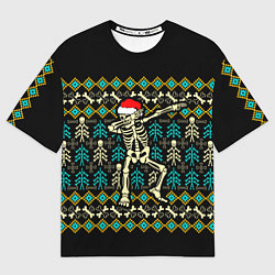 Женская футболка оверсайз Танцующий скелет на Рождество